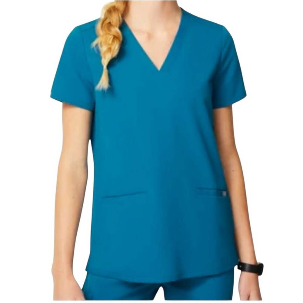 Figs Casma Three Pocket Scrub Top S Alps Blue Teal Nurse Uniform Top FW1100